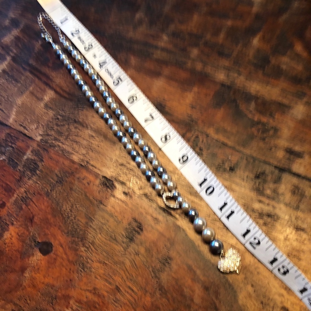 NRT Pearl and Rhinestone Heart Lariat Necklace - Picture 13 of 16
